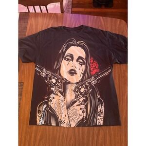 Vintage Kill It Clothing Graphic T Shirt Woman Guns Roses Tattoo Black